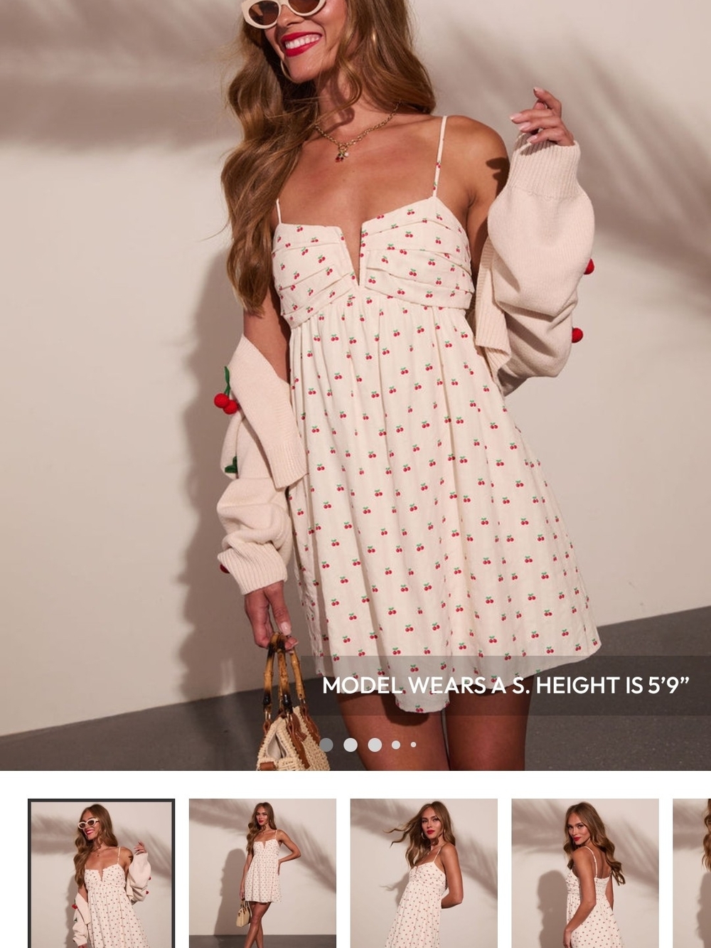 Vici Cream Mini Dress with Cherry Print